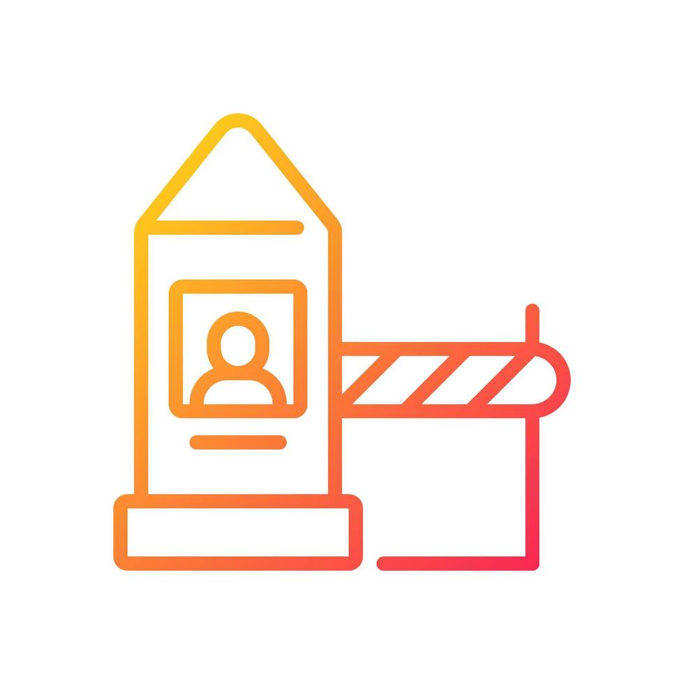 icône de vecteur linéaire de gradient de point de contrôle de la frontière terrestre. inspection et contrôle. traverser la frontière du pays. terminus et port. symbole de couleur de ligne mince. pictogramme de style moderne. dessin de contour isolé de vecteur