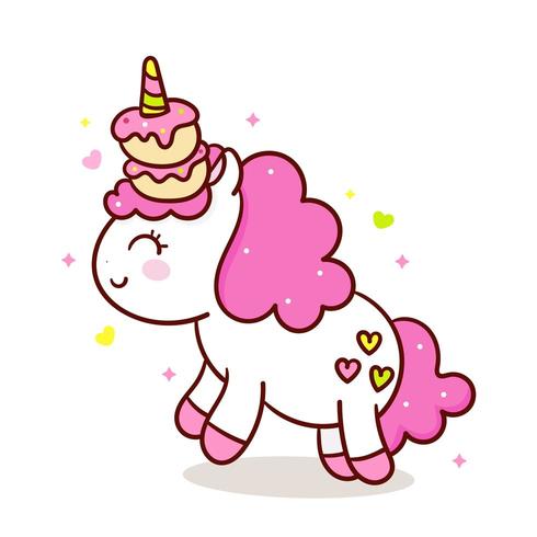 Petits gâteaux sucrés de la Licorne mignonne, fée de la nourriture Kawaii, muffin vecteur