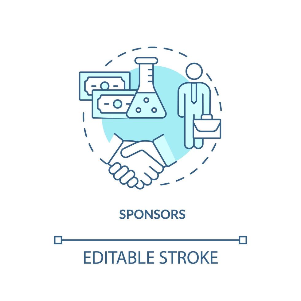 sponsors icône de concept turquoise. finances médicales. la sécurité des essais cliniques garantit l'illustration de la ligne mince de l'idée abstraite. dessin de contour isolé. trait modifiable. arial, myriade de polices pro-gras utilisées vecteur