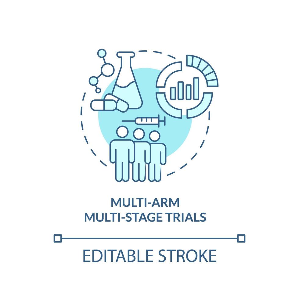 icône de concept turquoise d'essais en plusieurs étapes à plusieurs bras. études cliniques type idée abstraite illustration en ligne mince. dessin de contour isolé. trait modifiable. arial, myriade de polices pro-gras utilisées vecteur