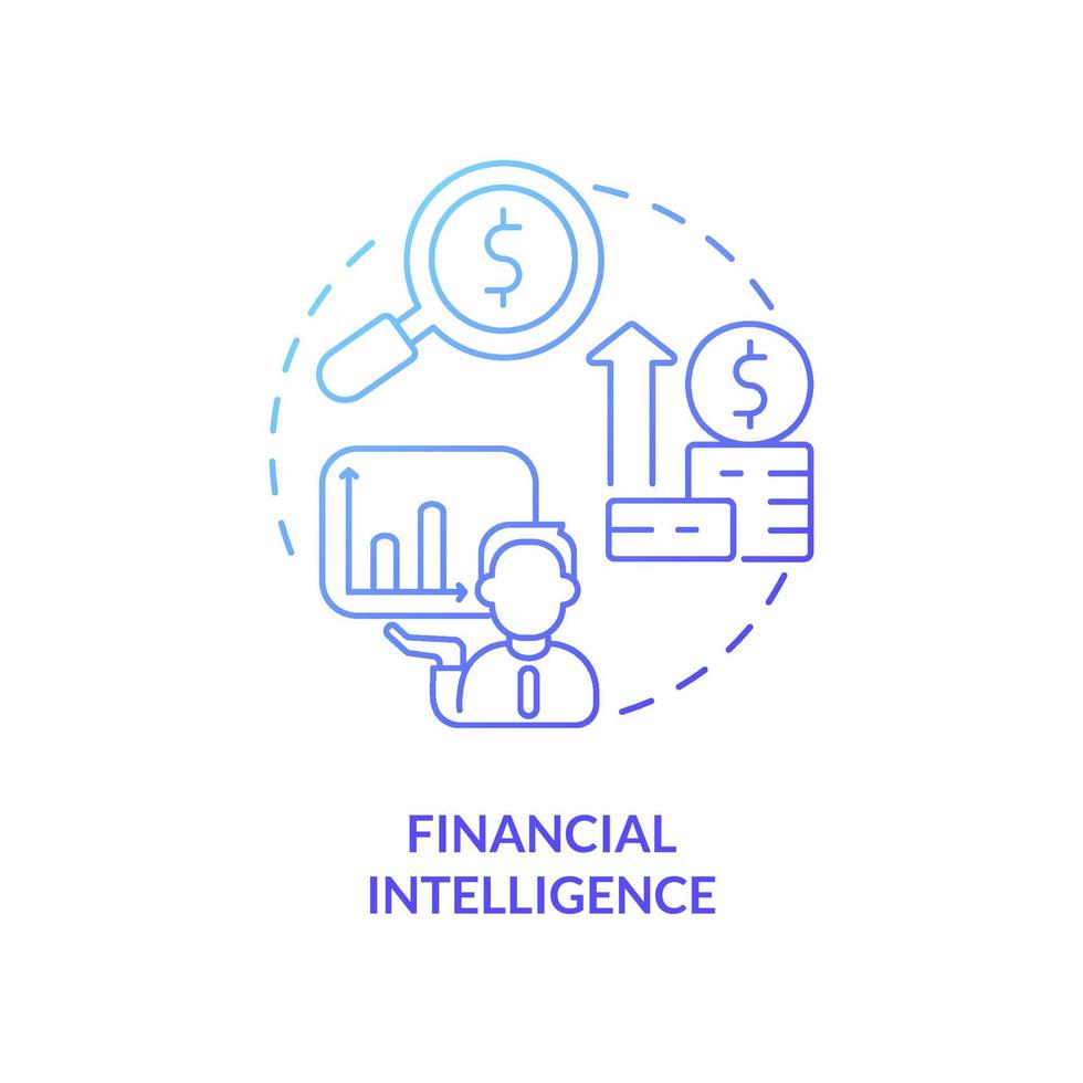 icône de concept de gradient bleu d'intelligence financière. compétences en gestion d'entreprise idée abstraite illustration de ligne mince. dessin de contour isolé. roboto-medium, une myriade de polices pro-gras utilisées vecteur