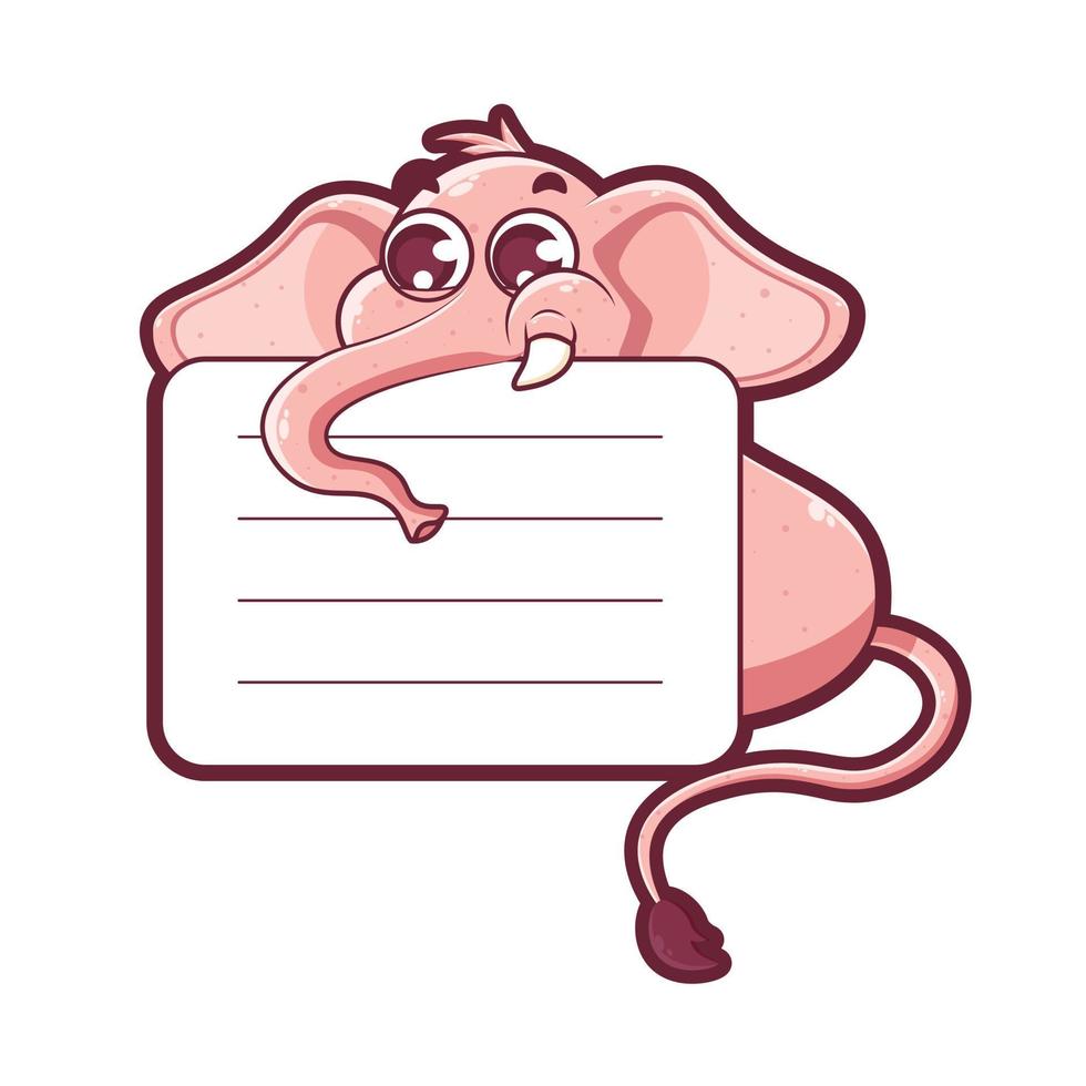 dessin animé mignon éléphant avec illustration vectorielle de papier blanc vierge vecteur