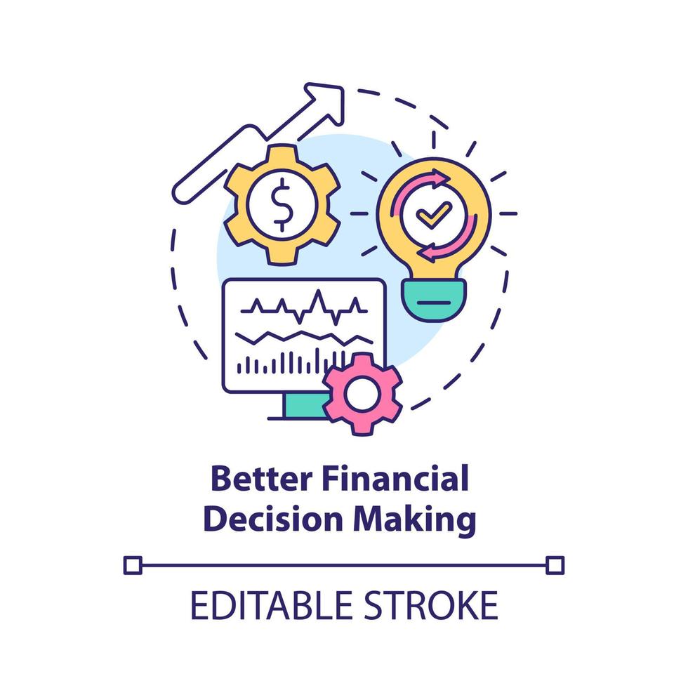 meilleure icône de concept de prise de décision financière. illustration de la ligne mince de l'idée abstraite de la solution jumelle numérique. dessin de contour isolé. trait modifiable. roboto-medium, myriade de polices pro-gras utilisées vecteur