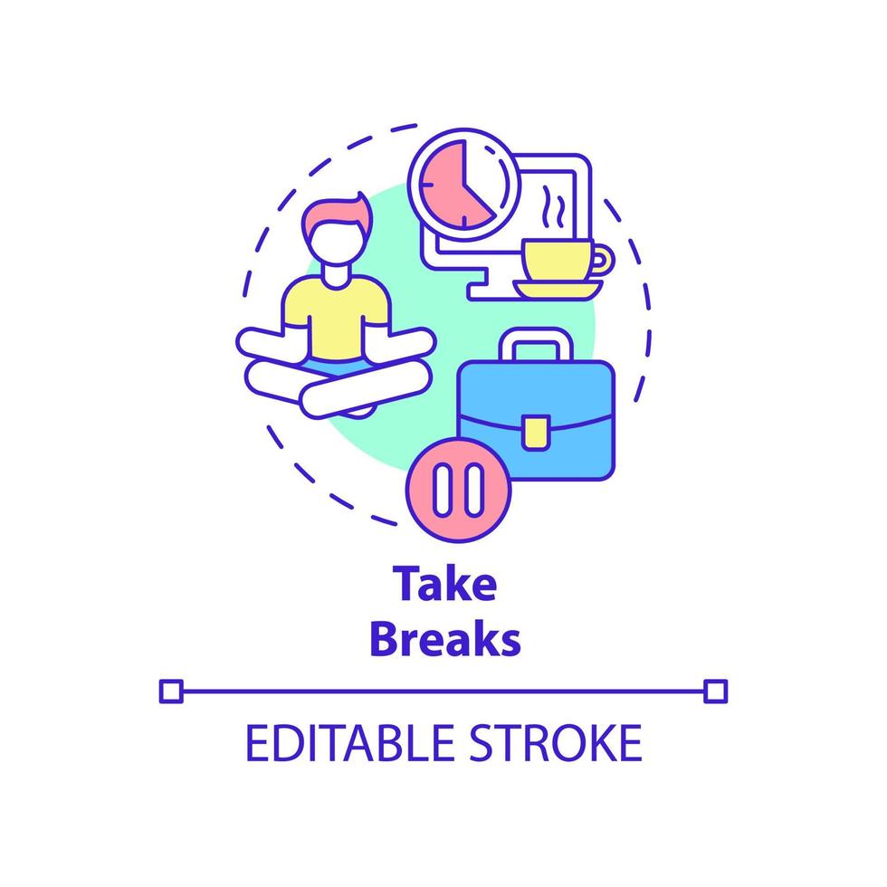 prendre l'icône de concept de pauses. garder l'esprit clair. prévenir la crise d'anxiété idée abstraite illustration de la ligne mince. dessin de contour isolé. trait modifiable. roboto-medium, myriade de polices pro-gras utilisées vecteur