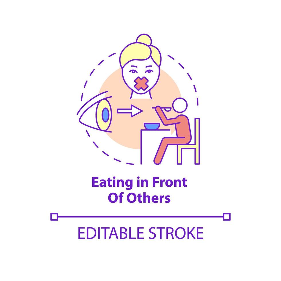 manger devant l'icône de concept des autres. trouble anxieux déclencheur idée abstraite illustration en ligne mince. dessin de contour isolé. trait modifiable. roboto-medium, myriade de polices pro-gras utilisées vecteur