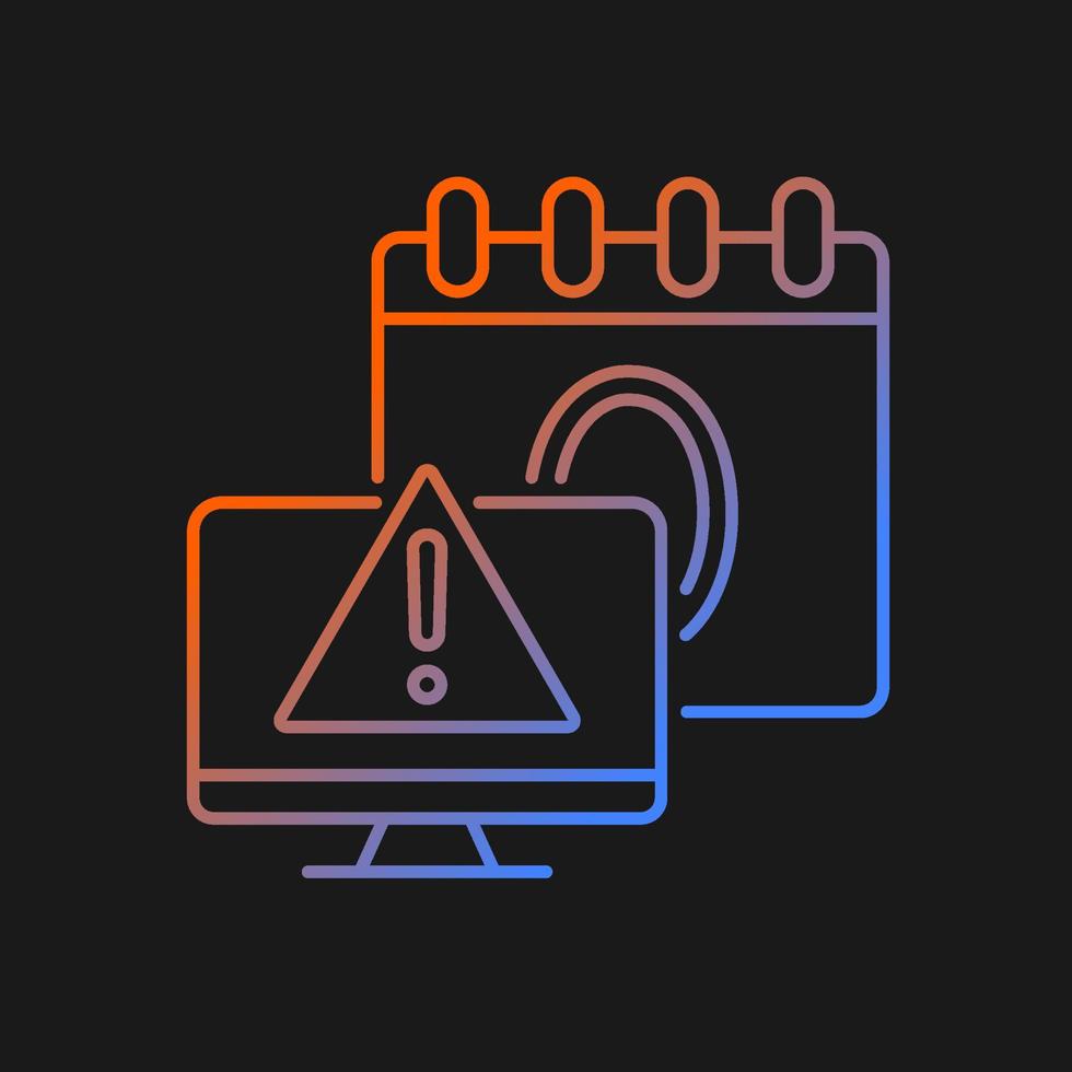 icône de vecteur de gradient d'attaque de jour zéro pour le thème sombre. logiciels vulnérables. programme de fixation avec patch. cybercriminalité. symbole de couleur de ligne mince. pictogramme de style moderne. dessin de contour isolé de vecteur