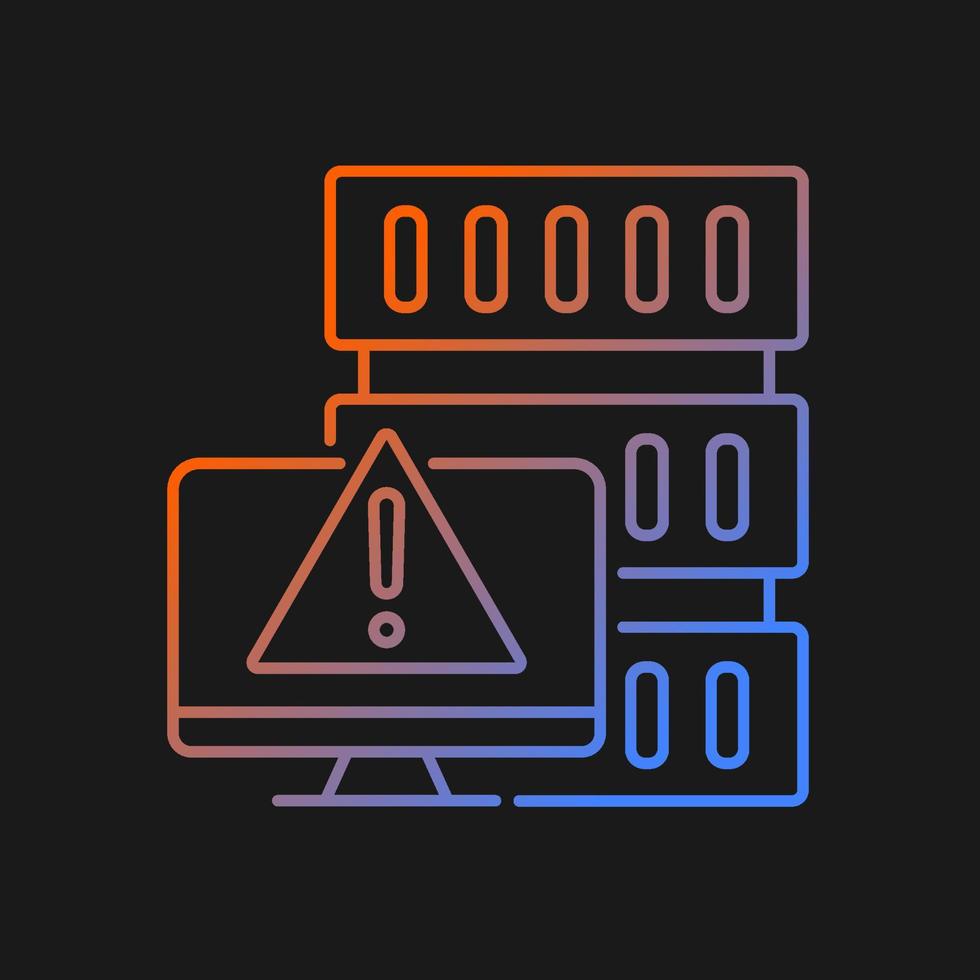 dos attaquent l'icône de vecteur de gradient pour le thème sombre. déni de service. interruption de l'ordinateur et du serveur. crash du système. symbole de couleur de ligne mince. pictogramme de style moderne. dessin de contour isolé de vecteur