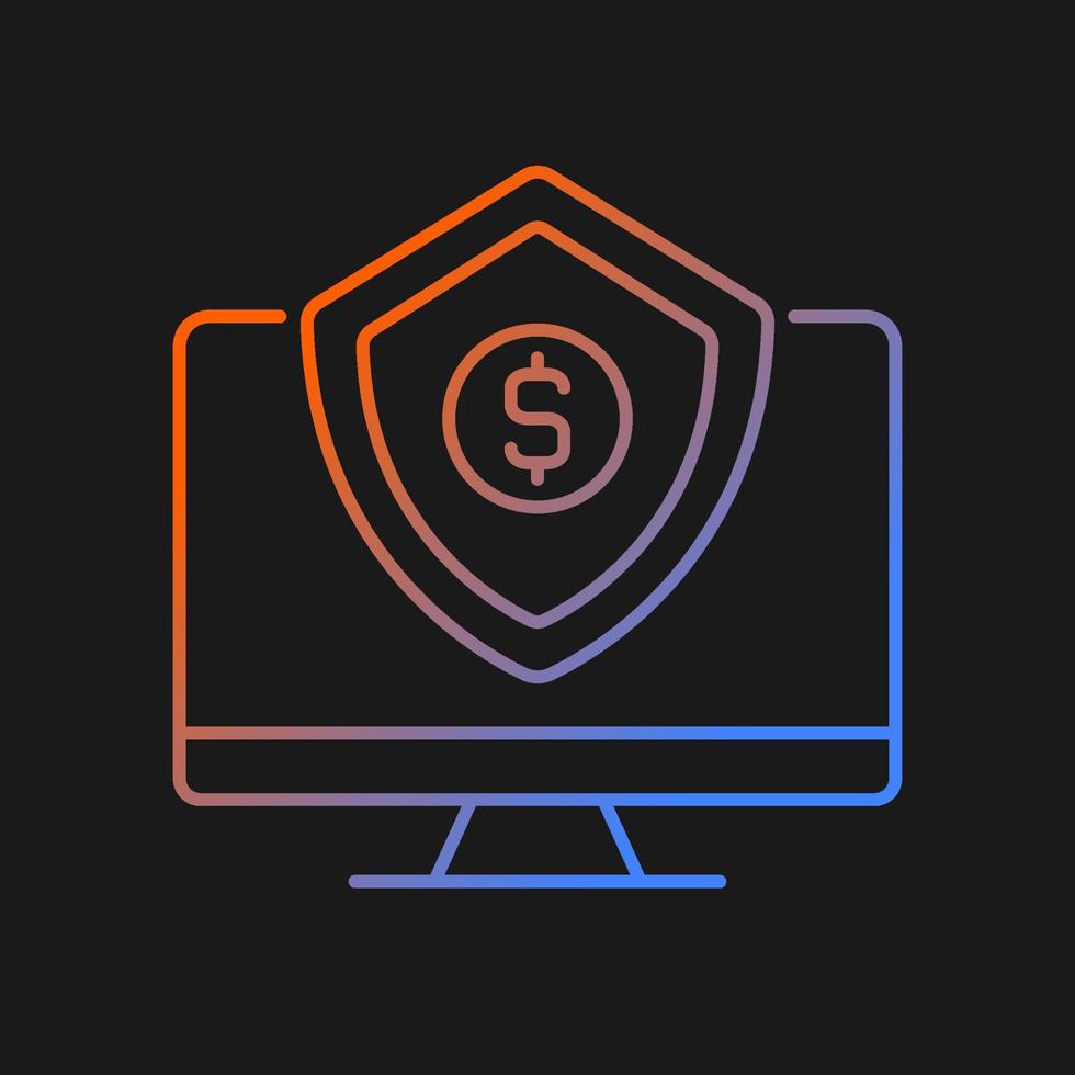 icône de vecteur de gradient de cyber-assurance pour le thème sombre. responsabilité des entreprises. protection contre le vol de données. couverture des risques. symbole de couleur de ligne mince. pictogramme de style moderne. dessin de contour isolé de vecteur