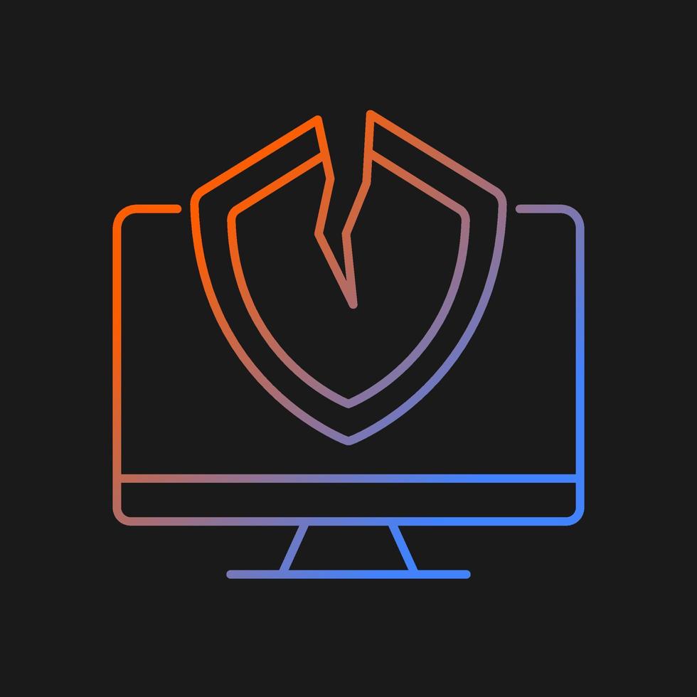 icône de vecteur de gradient de vulnérabilité de cybersécurité pour le thème sombre. faiblesse et défaut du système. le cybercriminel y accède. symbole de couleur de ligne mince. pictogramme de style moderne. dessin de contour isolé de vecteur