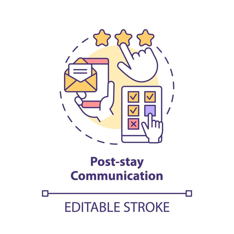 icône de concept de communication post-séjour. contacter le client. illustration de ligne mince d'idée abstraite de système sans contact. dessin de contour isolé. trait modifiable. roboto-medium, une myriade de polices pro-gras utilisées vecteur