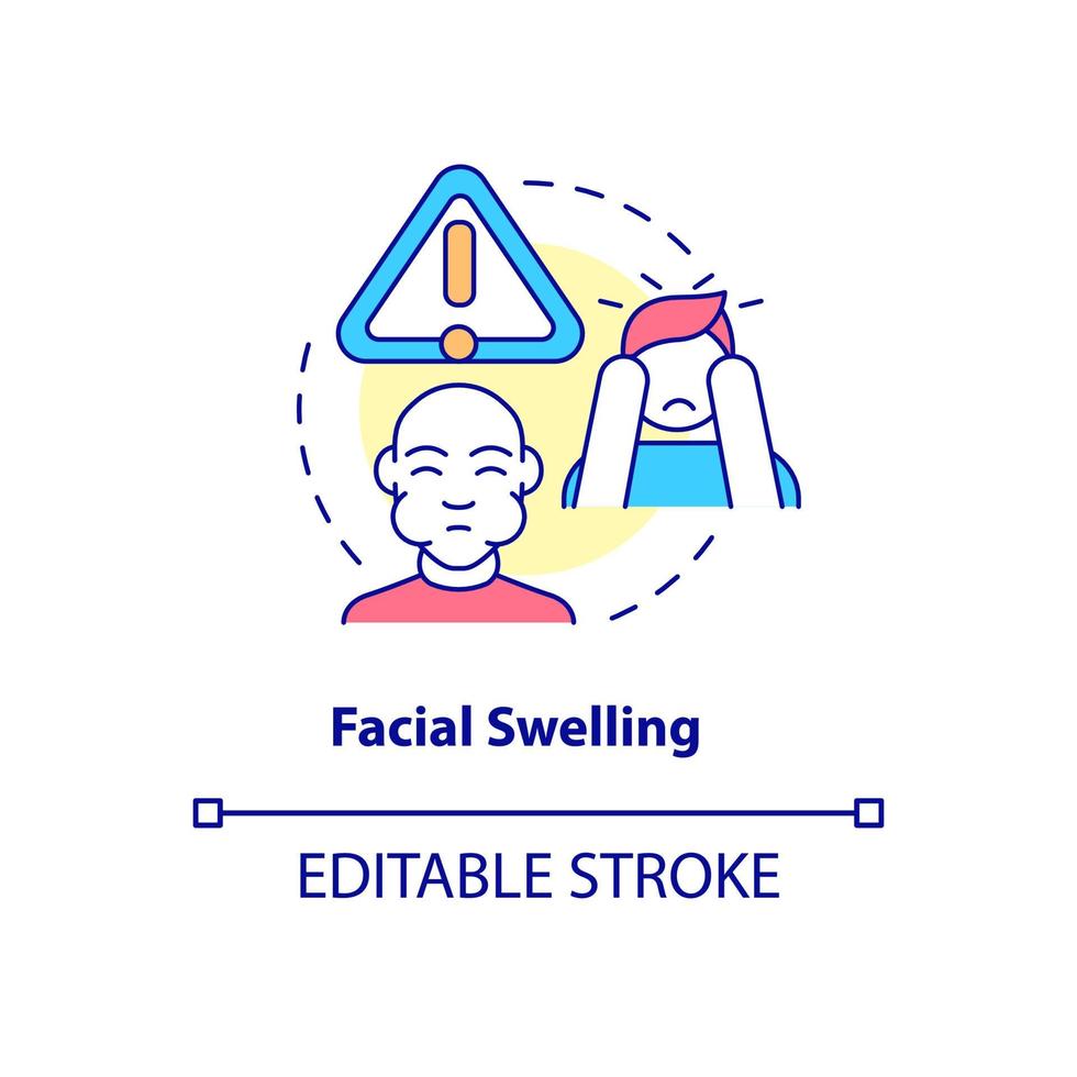 icône de concept de gonflement du visage. réaction allergique. illustration de la ligne mince de l'idée abstraite des poches du visage. dessin de contour isolé. trait modifiable. roboto-medium, une myriade de polices pro-gras utilisées vecteur