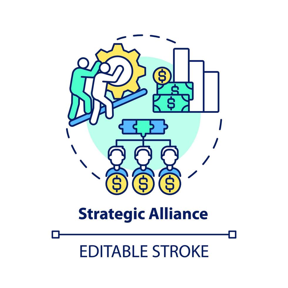 icône de concept d'alliance stratégique. illustration de ligne mince d'idée abstraite d'expansion externe. la coopération et le partenariat des entreprises. rejoindre le projet. dessin de couleur de contour isolé de vecteur. trait modifiable vecteur