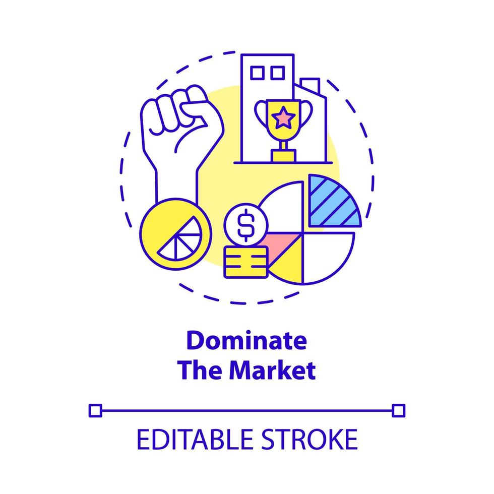 dominer l'icône du concept de marché. importance de l'illustration de la ligne mince de l'idée abstraite de l'expansion de l'entreprise. la force et le pouvoir de la marque. dessin de couleur de contour isolé de vecteur. trait modifiable vecteur