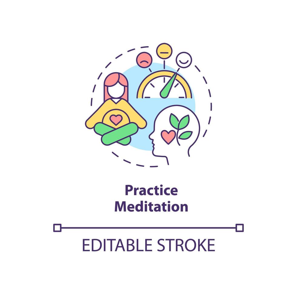 pratiquez l'icône de concept de méditation. santé mentale pendant la grossesse idée abstraite illustration en ligne mince. pratique méditative. la gestion du stress. dessin de couleur de contour isolé de vecteur. trait modifiable vecteur