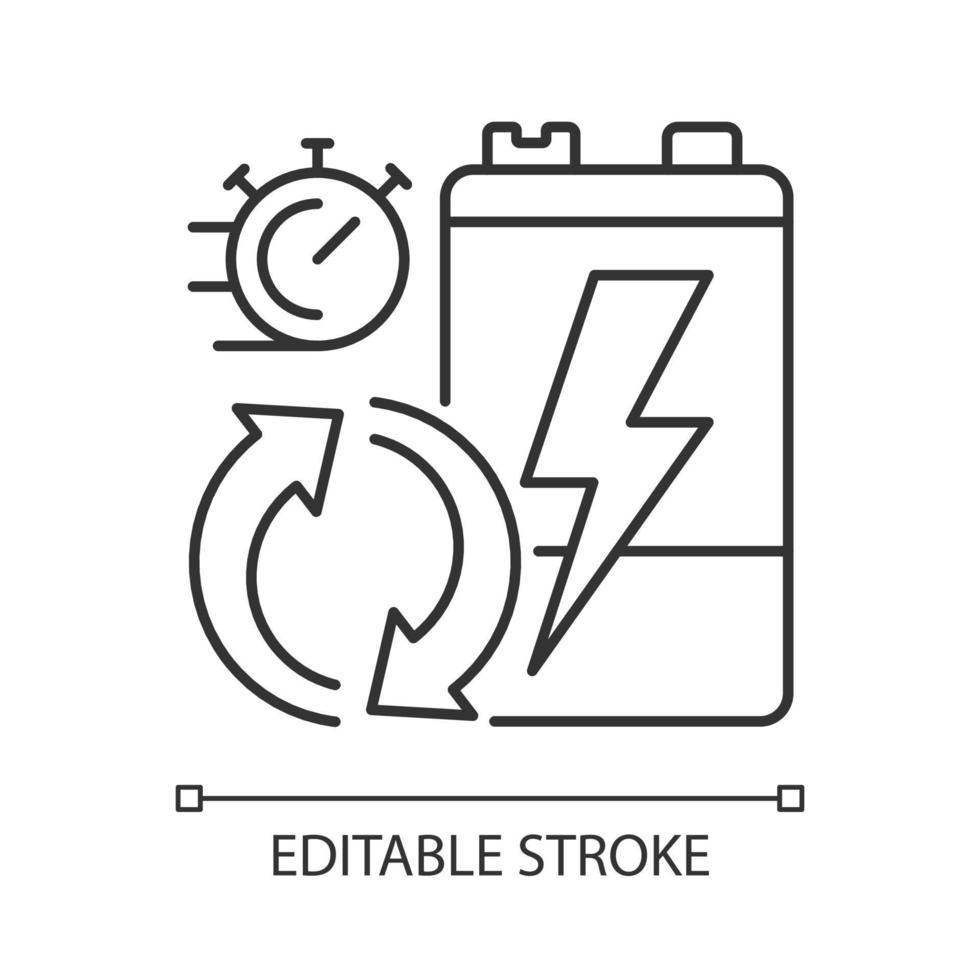 icône linéaire des taux de recyclage des batteries. vitesse de traitement des déchets électroniques. statistique d'utilisation. illustration personnalisable en ligne mince. symbole de contour. dessin de contour isolé de vecteur. trait modifiable vecteur