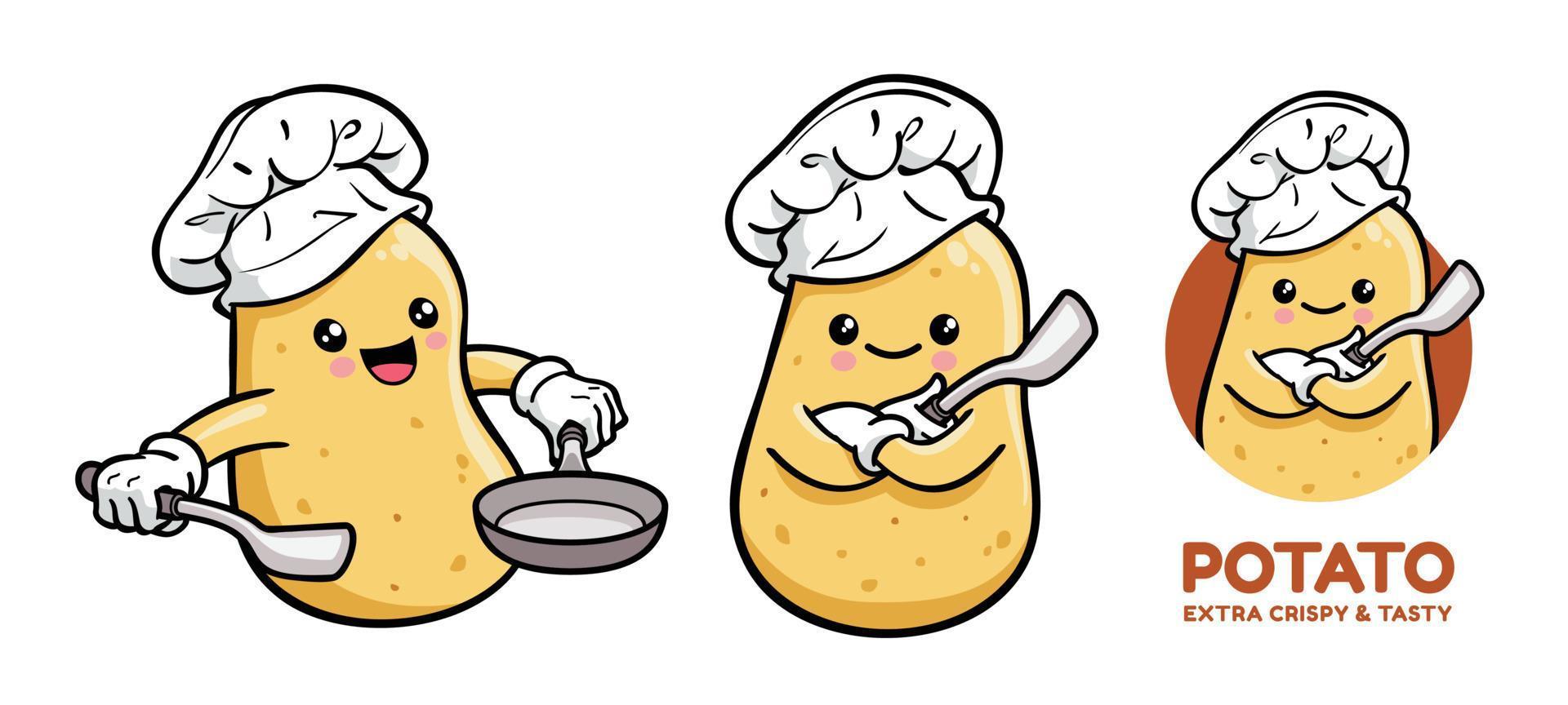 personnage de dessin animé mignon chef de pommes de terre vecteur