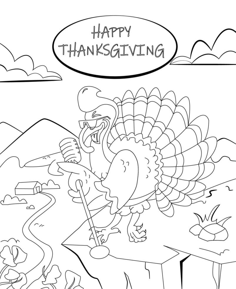 coloriage de joyeux thanksgiving de dinde. illustration vectorielle noir et blanc. vecteur