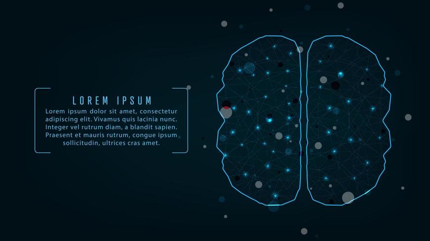 Cerveau à intelligence artificielle avec lignes de connexion et sphères vecteur