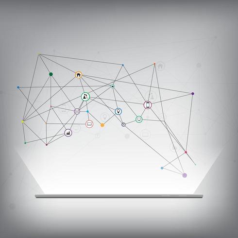 Molécule et icônes de communication ci-dessus smartphone rougeoyant vecteur