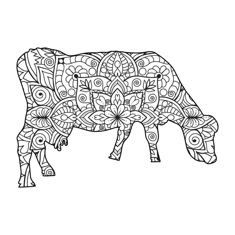 coloriage vache mandala vecteur