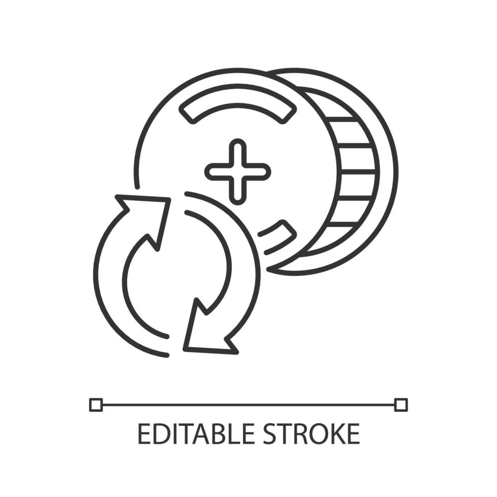 icône linéaire des piles à oxyde d'argent recyclables. regarder la batterie. réutiliser la pile bouton déchargée. illustration personnalisable en ligne mince. symbole de contour. dessin de contour isolé de vecteur. trait modifiable vecteur