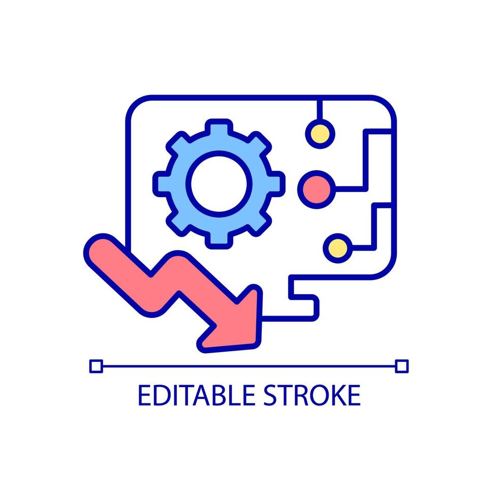 icône de couleur rvb lenteur des performances du système. diminution des performances de l'ordinateur. faible puissance de traitement. connaissant des problèmes. illustration vectorielle isolée. dessin au trait rempli simple. trait modifiable vecteur