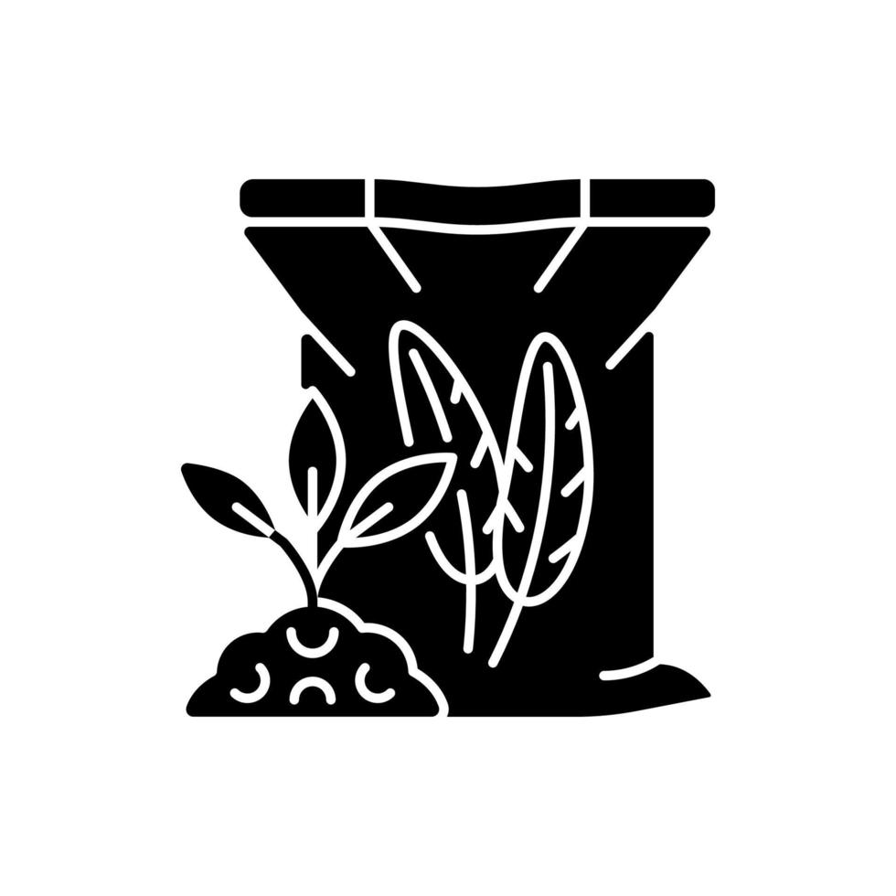 icône de glyphe noir de farine de plumes. Complément organique du sol et des plantes. sous-produit de volaille utilisé comme aliment pour plantes. additif naturel. symbole de la silhouette sur l'espace blanc. illustration vectorielle isolée vecteur