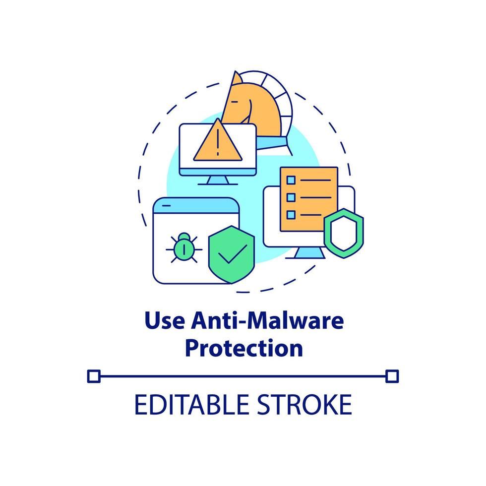 icône de concept de protection anti-malware. défense contre les logiciels malveillants idée abstraite illustration de la ligne mince. technologie de sécurité des données personnelles. dessin de couleur de contour isolé de vecteur. trait modifiable vecteur