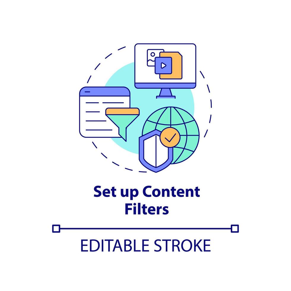 les filtres de contenu configurent l'icône de concept. restriction d'accès aux types d'informations choisis idée abstraite illustration en ligne mince. sauvegarde de la vie privée. dessin de couleur de contour isolé de vecteur. trait modifiable vecteur