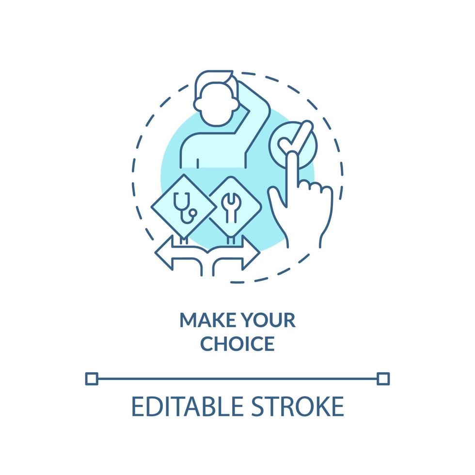 faites votre choix icône de concept turquoise. étape pour sélectionner l'illustration de la ligne mince de l'idée abstraite du cheminement de carrière. planifier l'avenir. dessin de contour isolé. trait modifiable. arial, myriade de polices pro-gras utilisées vecteur