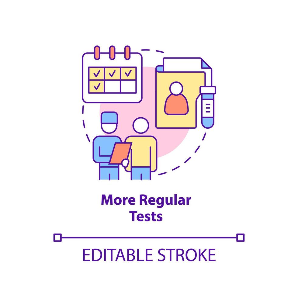 icône de concept de tests plus réguliers. avantage des essais cliniques pour l'illustration de la ligne mince de l'idée abstraite du participant. dessin de contour isolé. trait modifiable. arial, myriade de polices pro-gras utilisées vecteur
