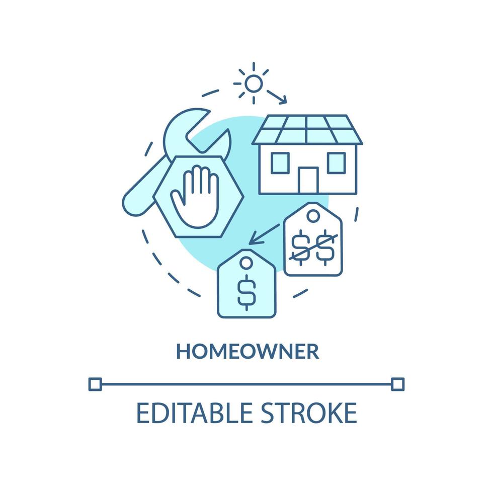 icône de concept turquoise propriétaire. baisse du prix de l'énergie. accords d'achat d'électricité idée abstraite illustration de la ligne mince. dessin de contour isolé. trait modifiable. arial, myriade de polices pro-gras utilisées vecteur