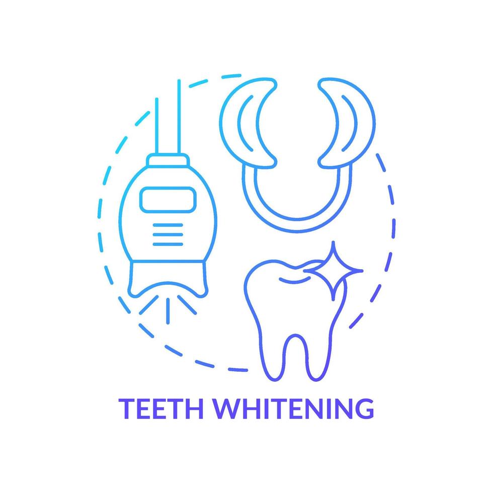 icône de concept de dégradé bleu de blanchiment des dents. illustration de fine ligne d'idée abstraite de dentisterie cosmétique. traitement professionnel. enlever les taches de surface. dessin de contour isolé. une myriade de polices pro-bold utilisées vecteur