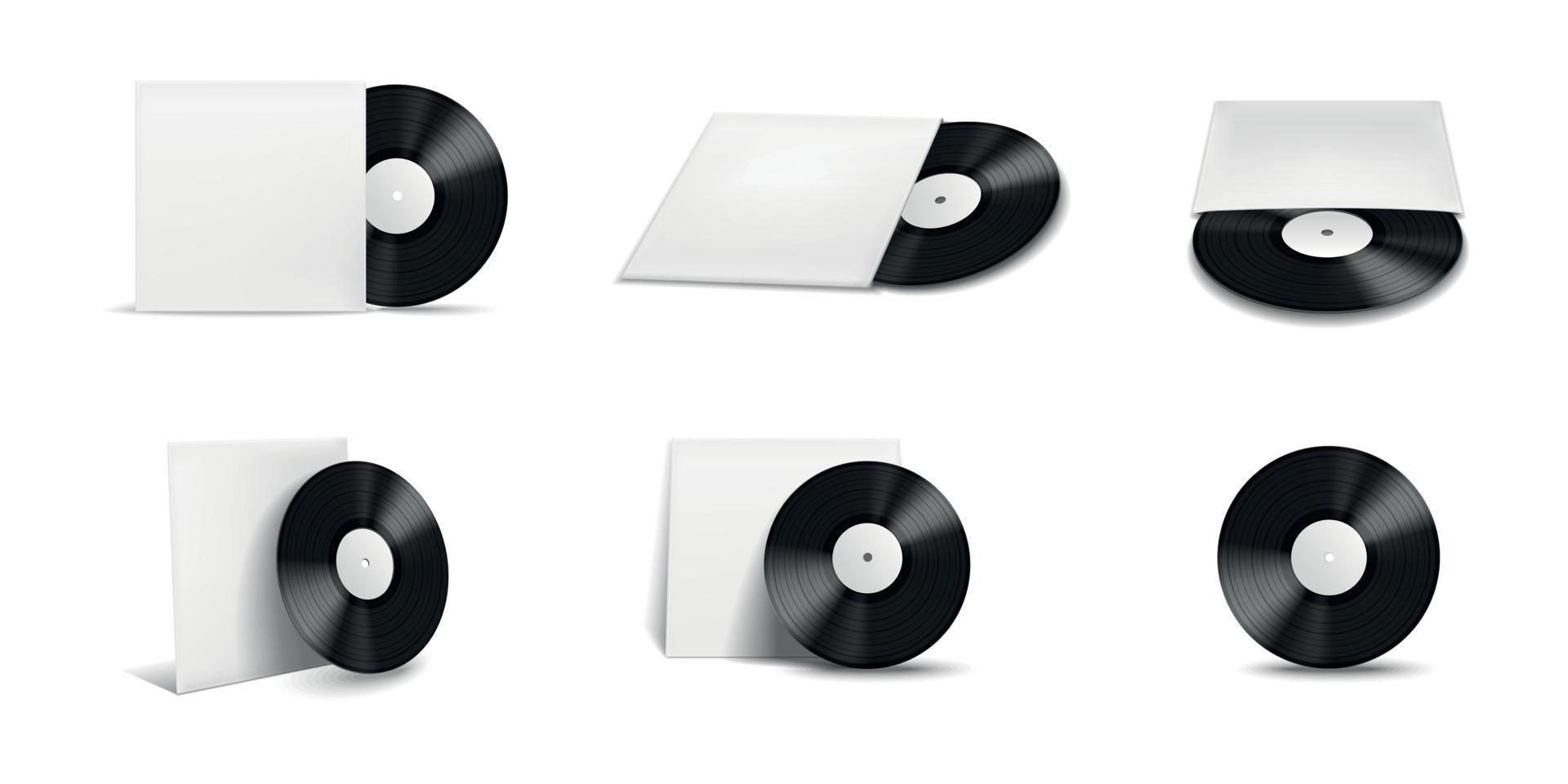 disque vinyle couvre maquette jeu d'icônes réaliste vecteur