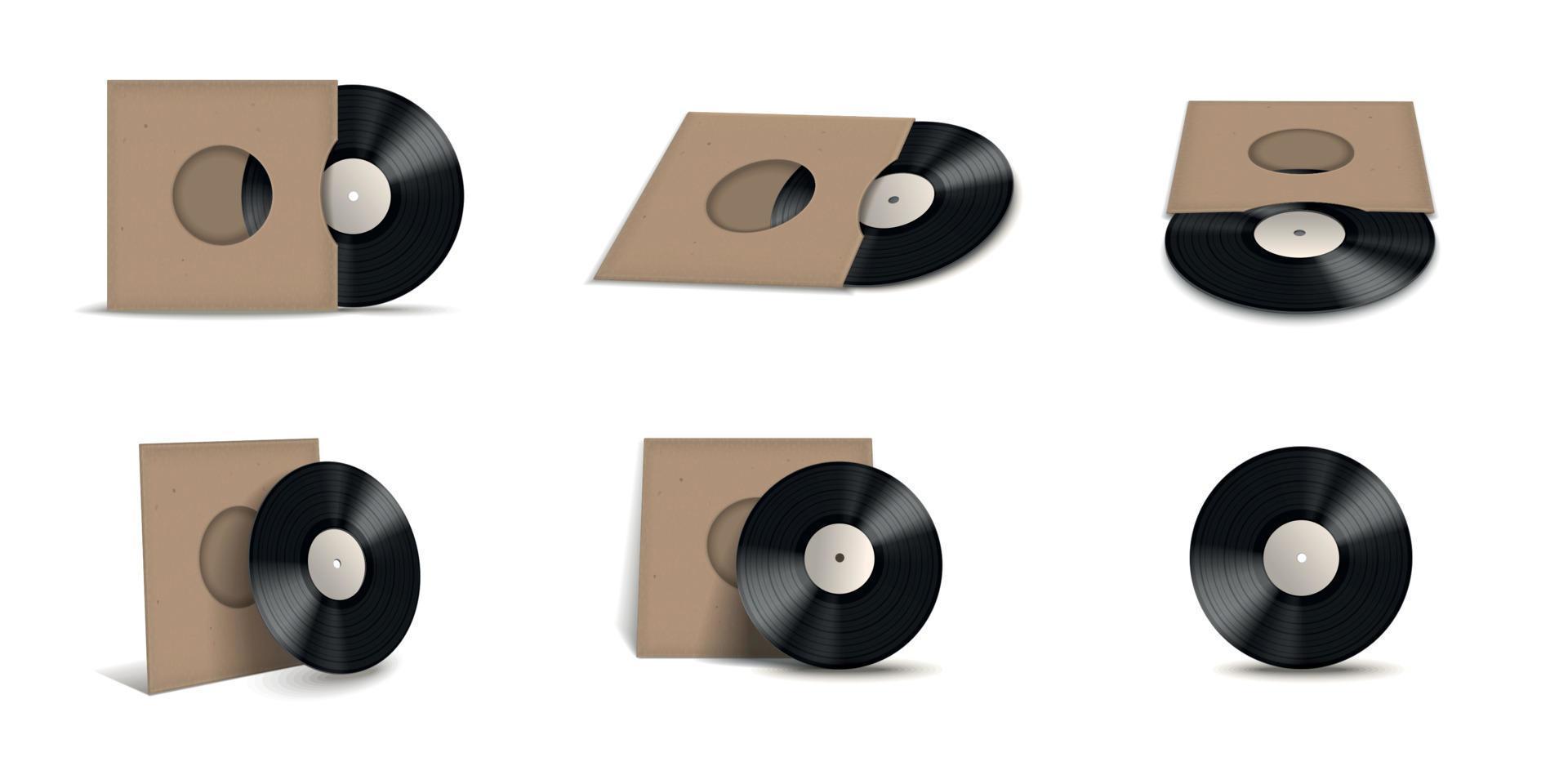 disque vinyle couvre maquette jeu d'icônes isolé réaliste vecteur