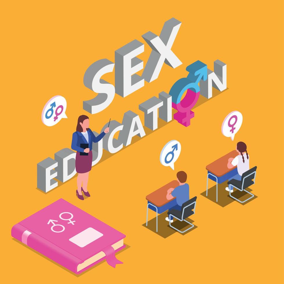 concept isométrique d'éducation sexuelle vecteur