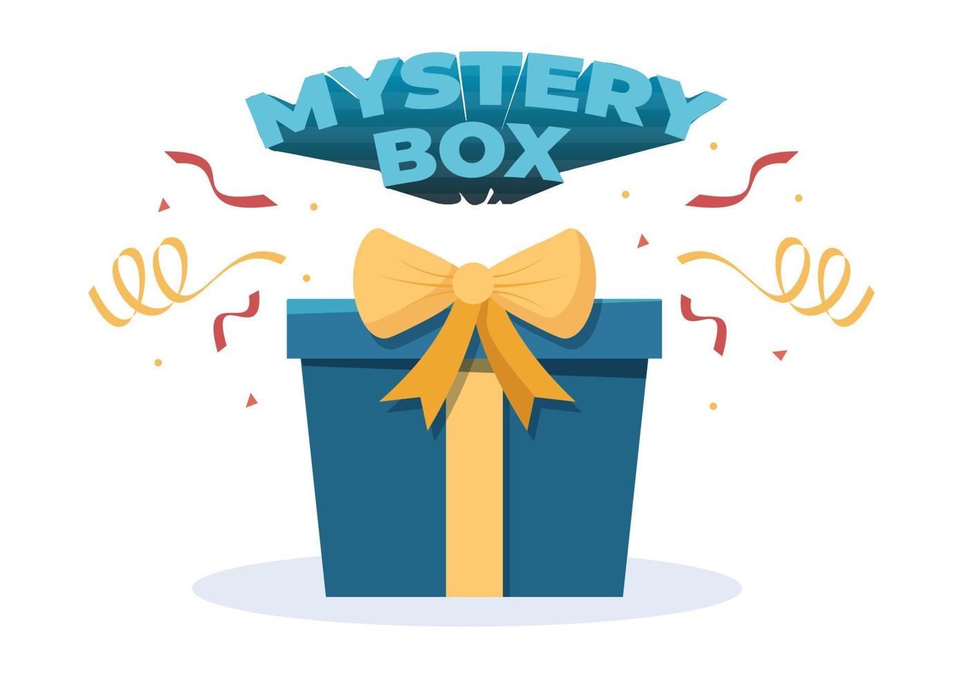 coffret cadeau mystère avec boîte en carton ouverte à l'intérieur avec un point d'interrogation, un cadeau porte-bonheur ou une autre surprise en illustration de style dessin animé plat vecteur