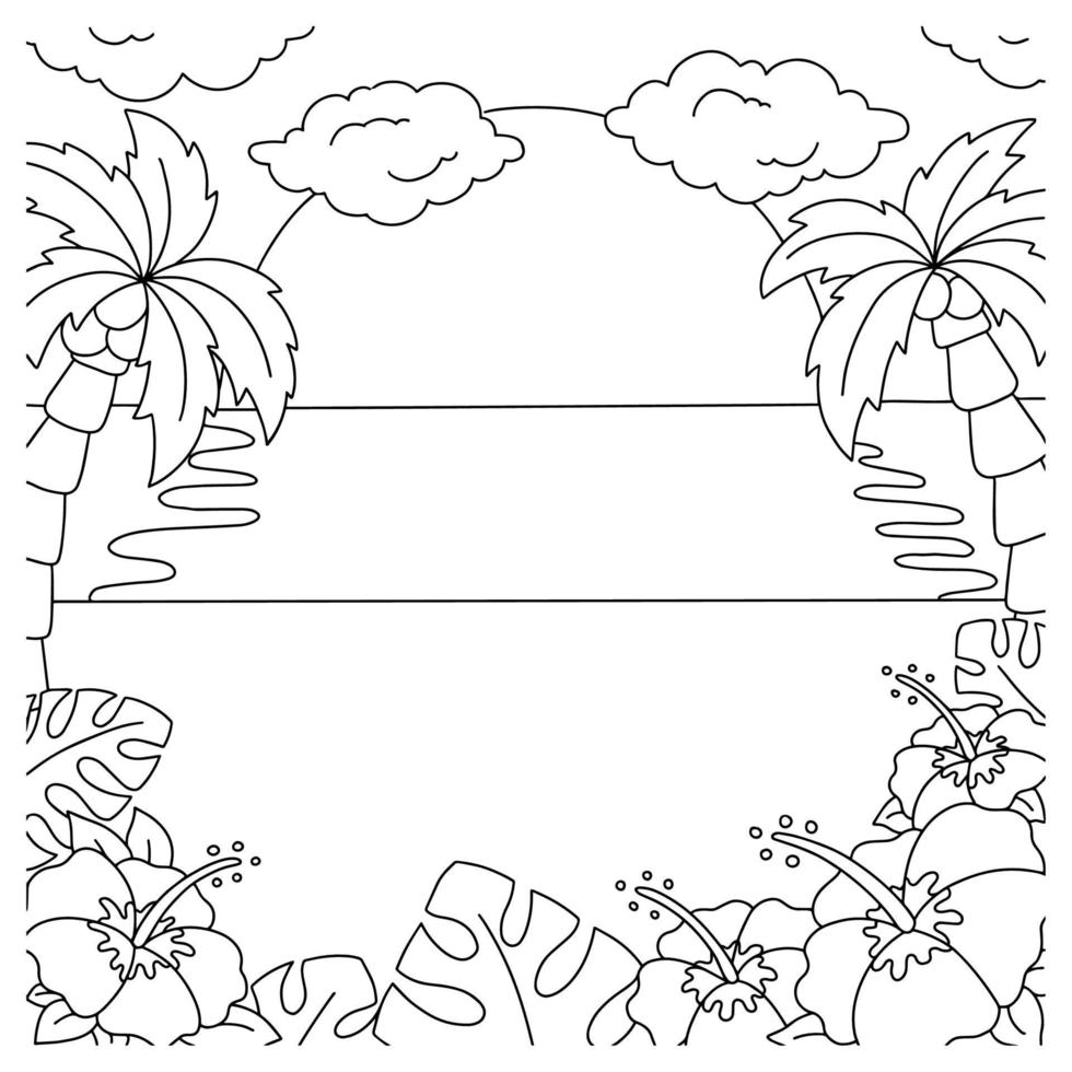 magnifique paysage naturel. page de livre de coloriage pour les enfants. style de bande dessinée. illustration vectorielle isolée sur fond blanc. vecteur