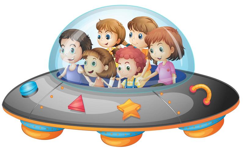 Enfants dans le vaisseau spatial vecteur