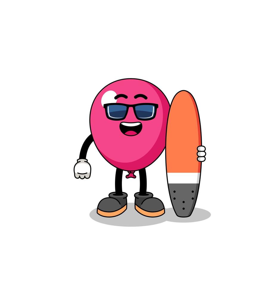 caricature de mascotte de ballon en tant que surfeur vecteur