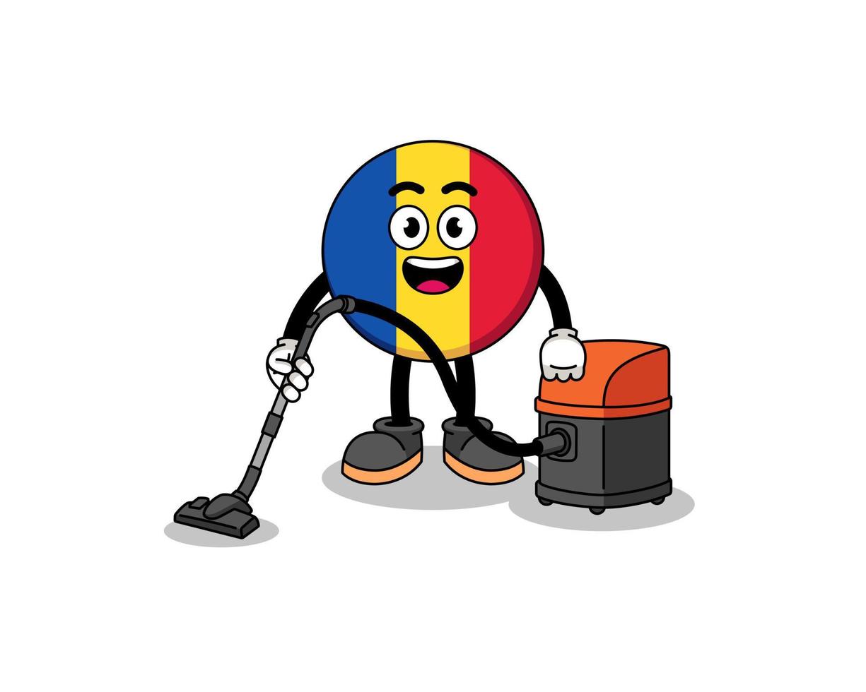 mascotte de personnage du drapeau de la roumanie tenant un aspirateur vecteur