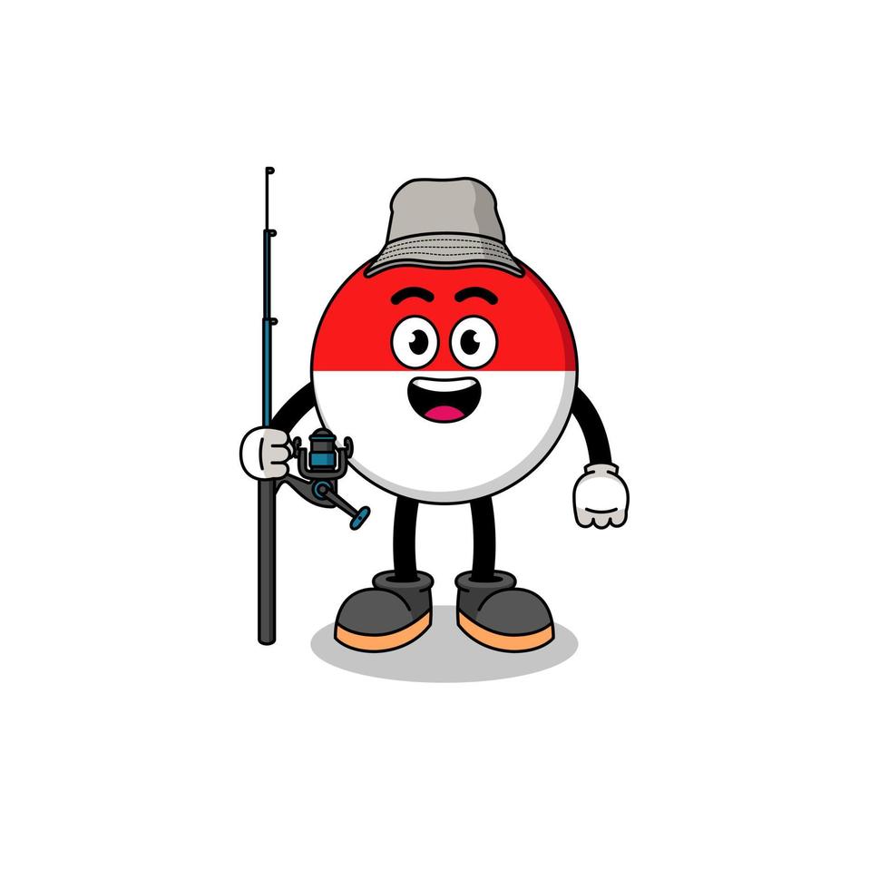 illustration de la mascotte du pêcheur drapeau indonésien vecteur