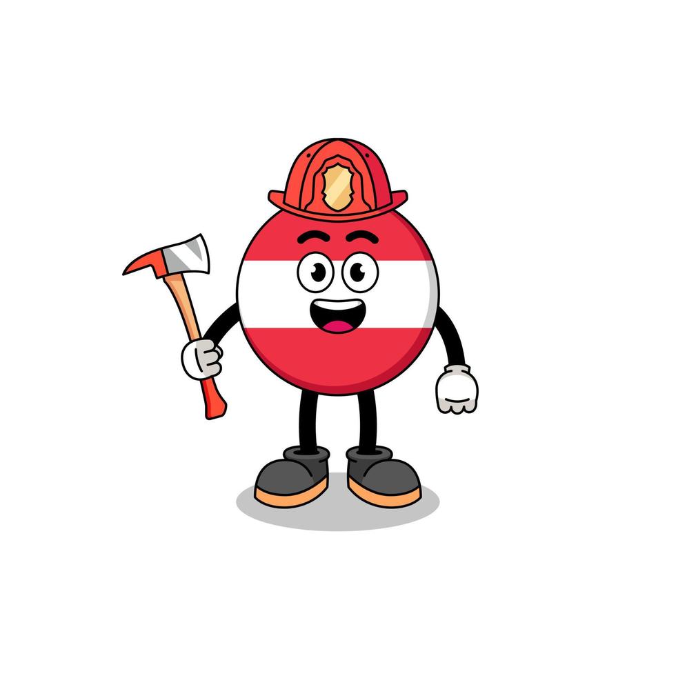 mascotte de dessin animé de pompier drapeau autriche vecteur