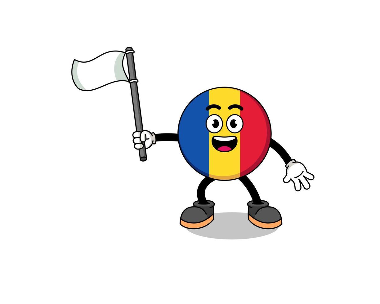 illustration de dessin animé du drapeau de la roumanie tenant un drapeau blanc vecteur
