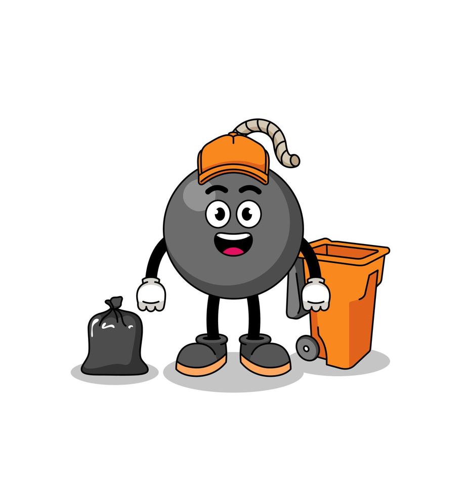 illustration d'un dessin animé à la bombe en tant que ramasseur d'ordures vecteur