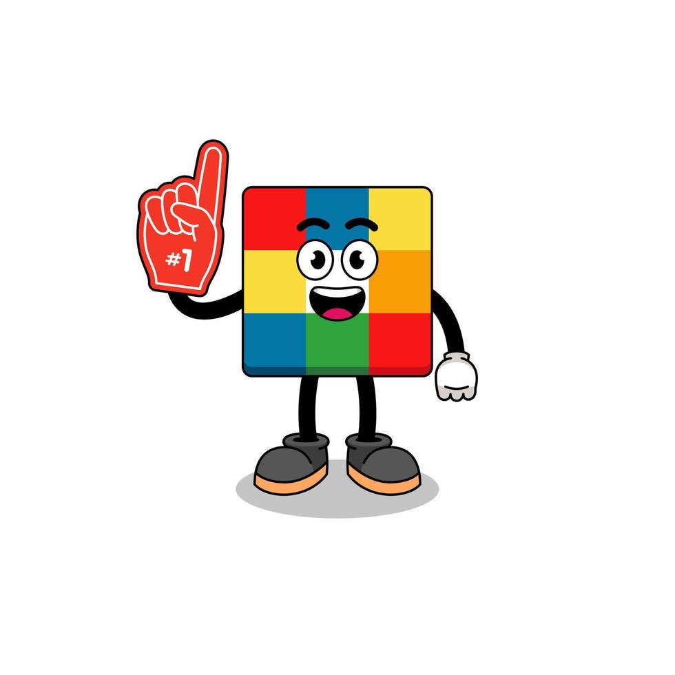 mascotte de dessin animé de fans de cube puzzle numéro 1 vecteur