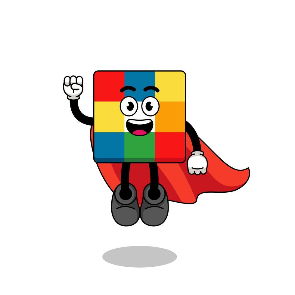 Caricature de puzzle cube avec super-héros volant vecteur