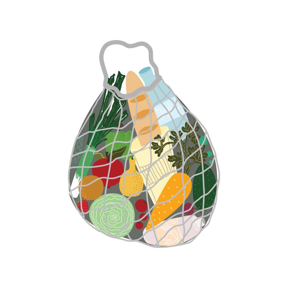 tortue shopping sac bio avec illustration vectorielle plane de produits. achats d'épicerie avec des aliments naturels, des fruits et légumes biologiques. marchandises de grand magasin commercial. vecteur