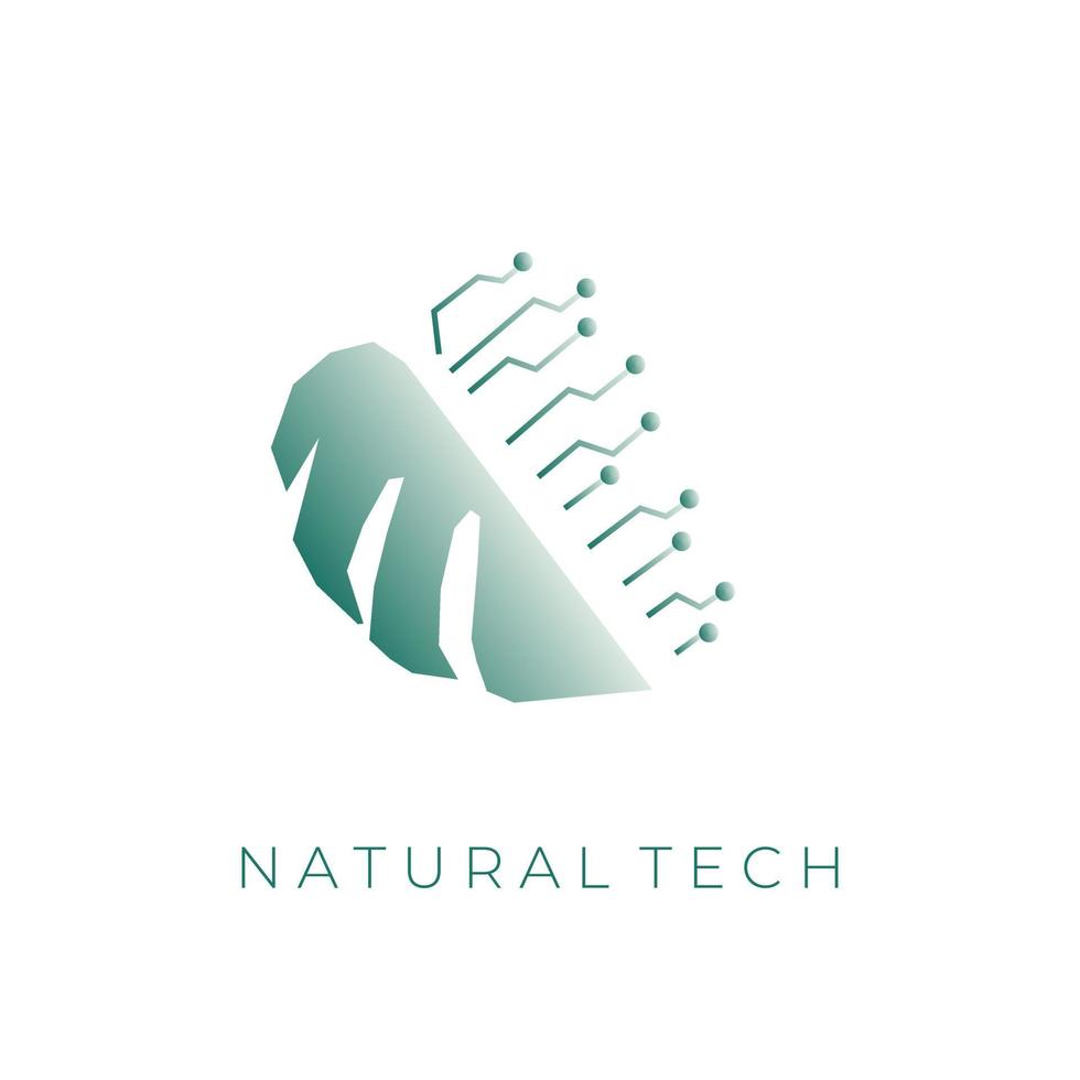 logo de la technologie naturelle de la feuille de monstera vecteur