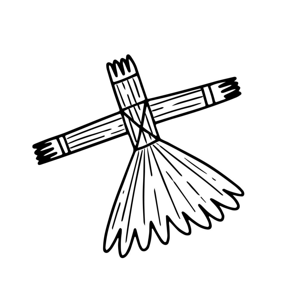 une poupée de paille ou un épouvantail vêtu d'une robe dans un style simple de griffonnage linéaire. illustration vectorielle isolée. vecteur